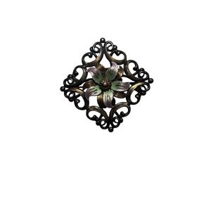 Vintage Symmetalic Sterling‎ 14K Gold Ornate Enamel Flower Brooch Pin